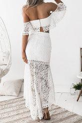 Vestido de dos piezas de encaje burdeos